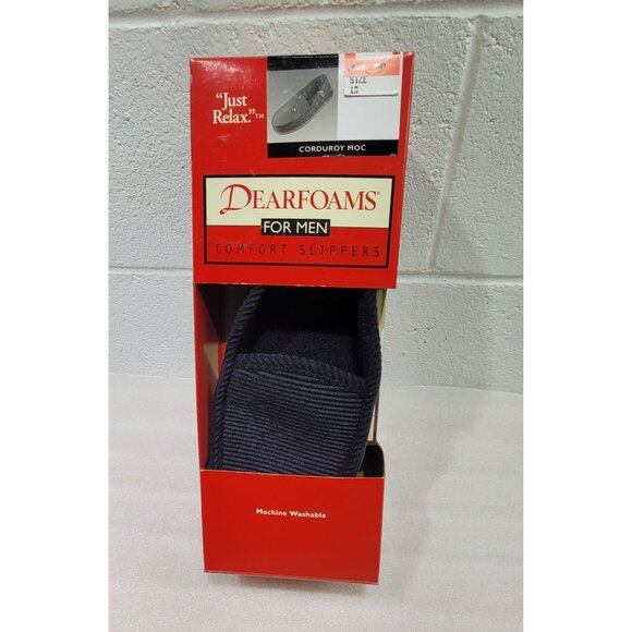 New Mens Dearfoams Comfort Slippers 13 Navy Blue Corduroy Moc Machine Washable - Picture 1 of 5